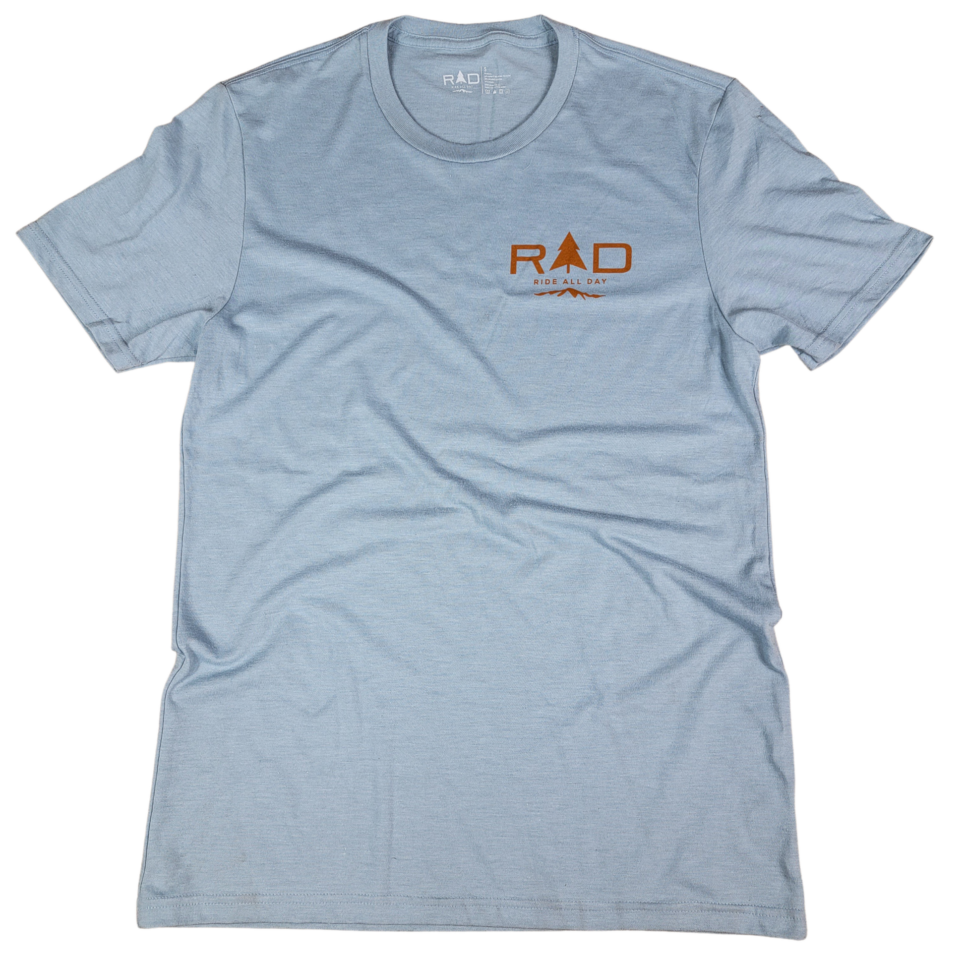 RAD blue and brown pocket logo tech tee