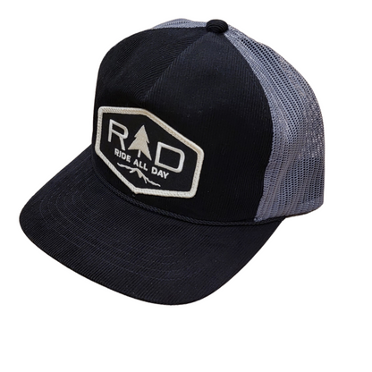 Off white corduroy trucker hat in black and gray